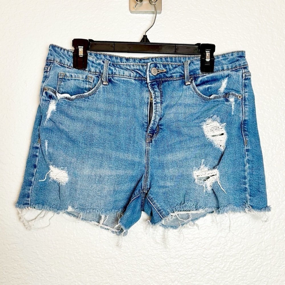 Old Navy Secret Slim Pocket Distressed Blue Denim Shorts
